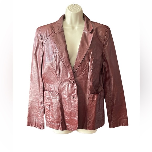 Vintage SHEPLERS Women's Burgundy Leather Western Blazer Jacket Size 16 Cowgirl - Picture 2 of 16